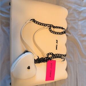 Betsey Johnson Cream Shoulder Bag with Black Chain